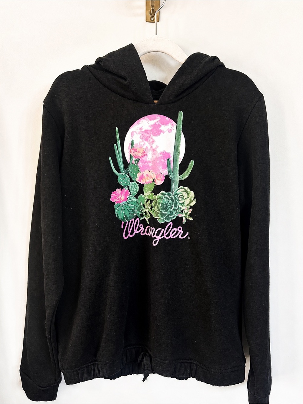 Wrangler Girls Black Cactus Moon Floral Graphic Drawstring Hoodie L